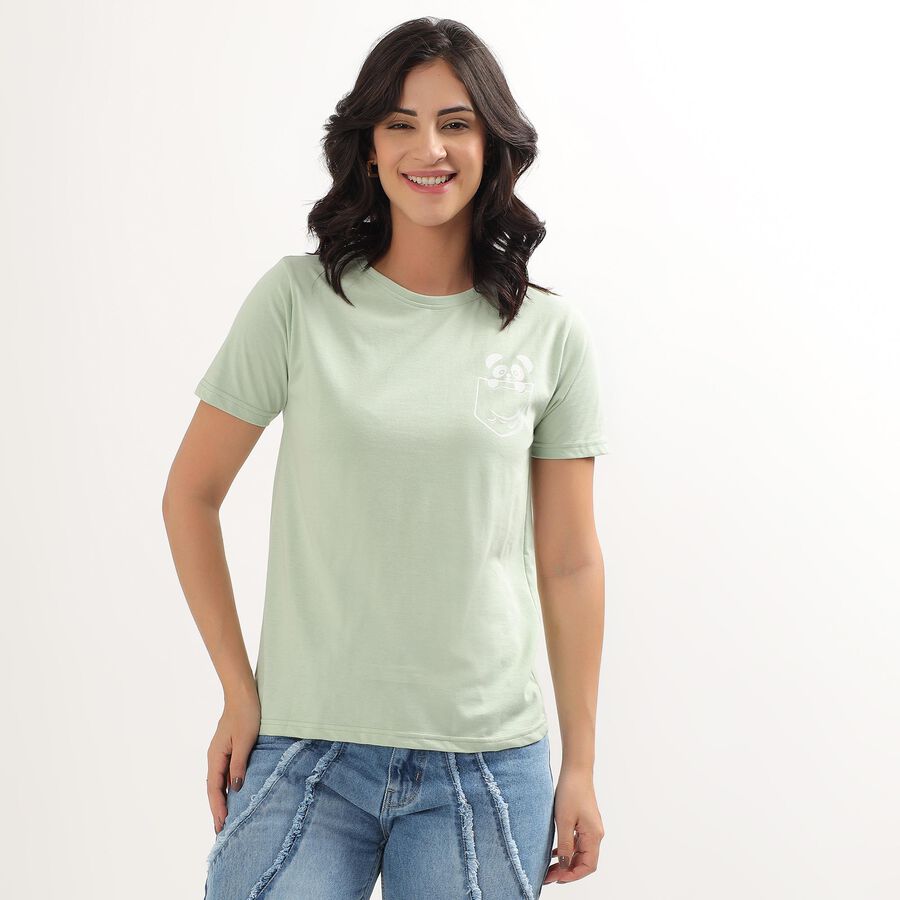 Women's Light Sage Green Round Neck T-Shirt, Light Green, large image number null