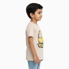 Boys Beige Cotton Round Neck Casual T-Shirt, Beige, small