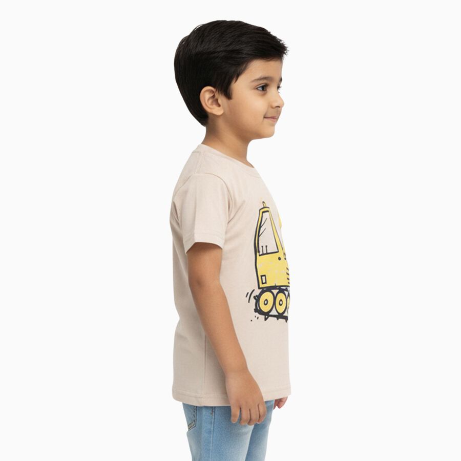 Boys Beige Cotton Round Neck Casual T-Shirt, Beige, large