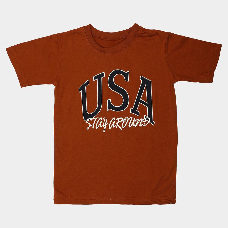 Boys' Half Sleeves T-Shirt, Brown, large