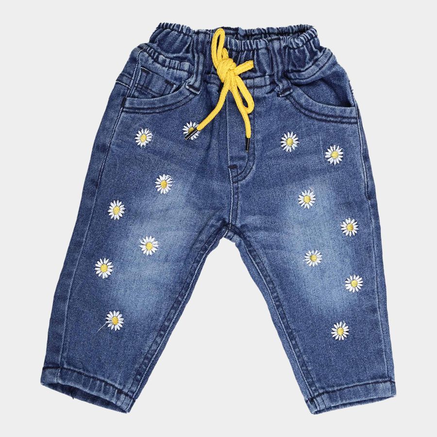 Infants Heavy Wash with Embroidery Rib Waist Regular Jeans, Mid Blue, large image number null