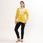 Women's Bright Mustard Yellow Round Neck Embroidered Kurti, पीला, small image number null
