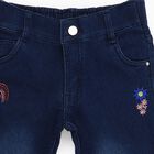 Girls Dark Indigo Slim Fit Embroidered Jeans, मध्यम नीला, small image number null