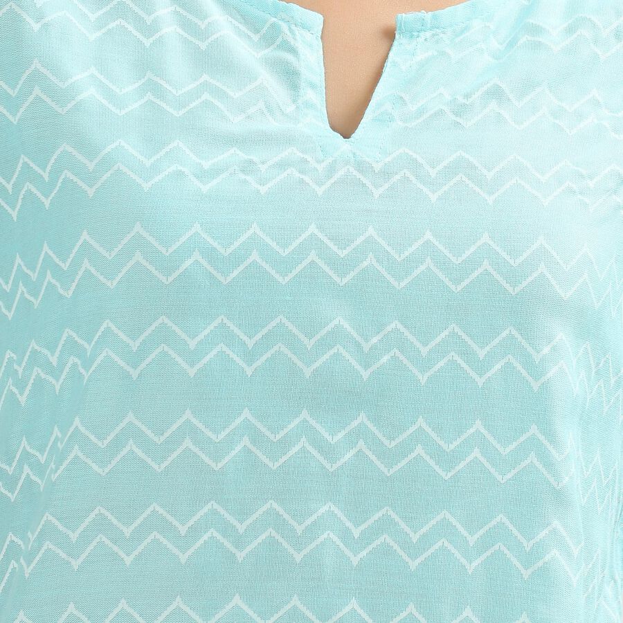 Women's Light Aqua Blue Notch Neck Printed Kurti, Aqua, large image number null