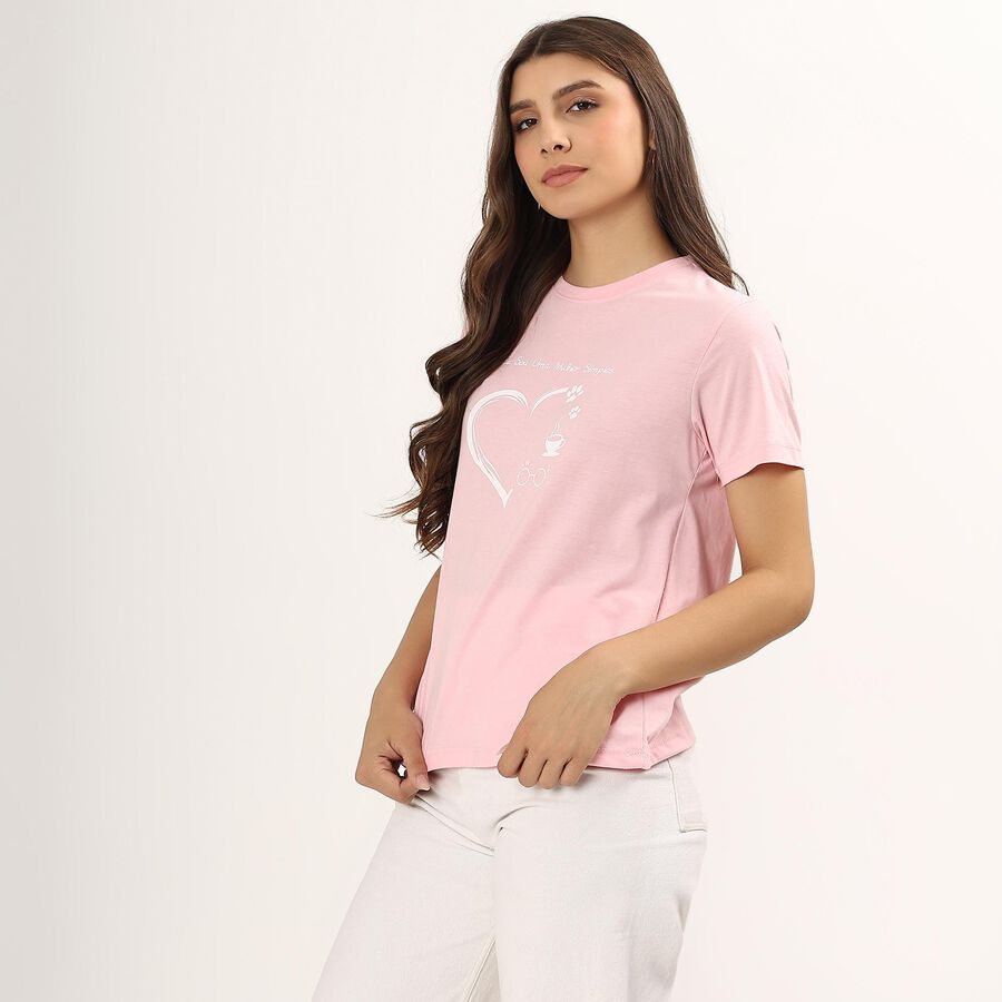 Ladies' Round Neck T-Shirt , Pink, large