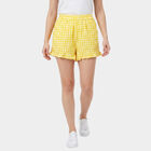 Women's Yellow Regular Fit Gingham Ruffle Hem Shorts, Yellow, small