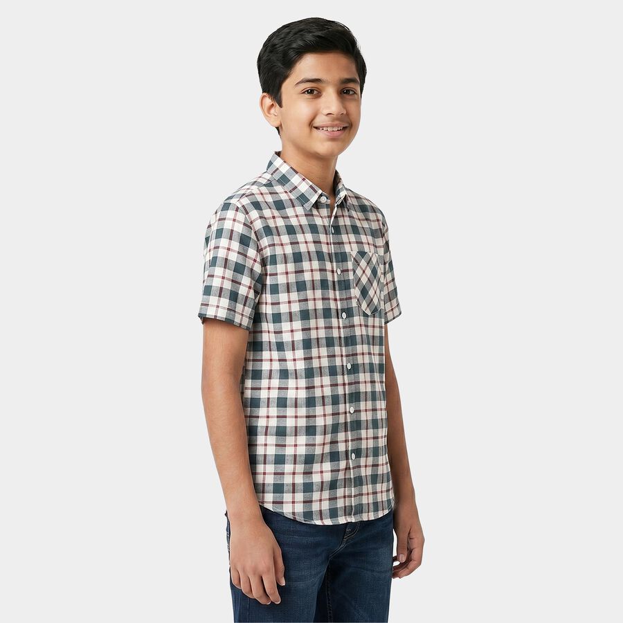 Boys White Checked Collar Regular Fit Casual Shirt, White, large