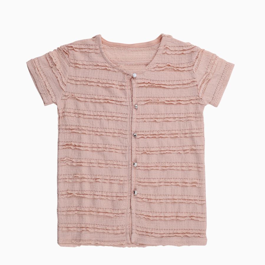 Girls Pale Peach Round Neck Casual T-Shirt, पीच, large