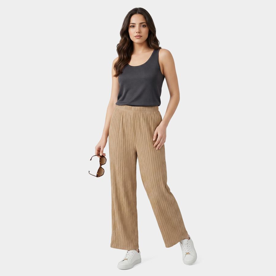 Ladies Beige Relaxed Fit Crinkle Textured Harem Pants, Beige, large