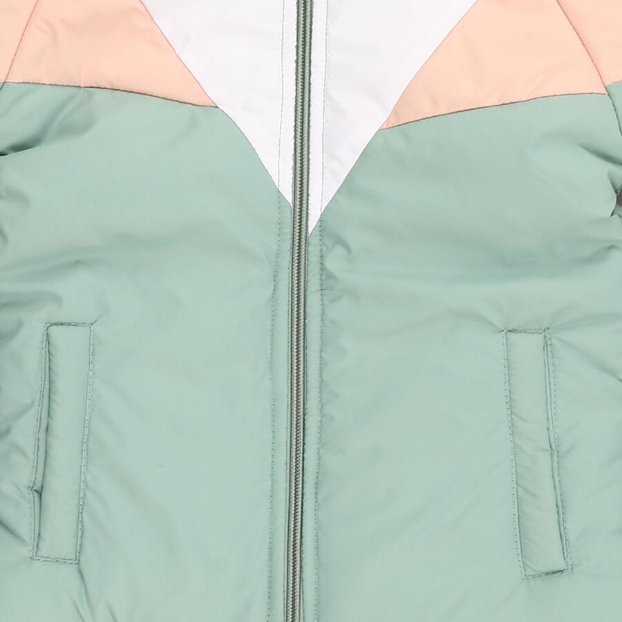 Girls Light Mint Green Hooded Casual Jacket, Light Green, large image number null