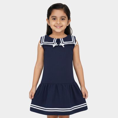 Girls' Navy Blue Sleeveless Sailor Collar Frock