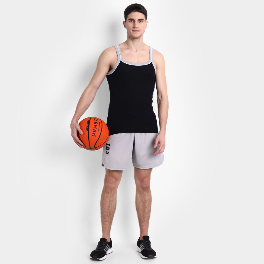 Cotton Solid Sleeveless Gym T-Shirt, Black, large image number null