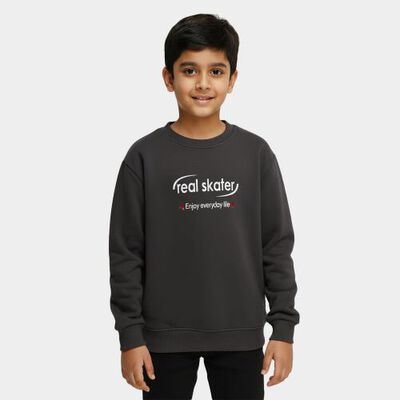 Boys' Dark Grey Crew Neck Graphic Sweatshirt