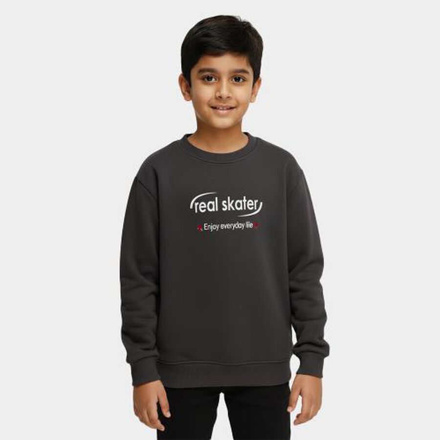 Boys' Dark Grey Crew Neck Graphic Sweatshirt, गहरा ग्रे, large image number null