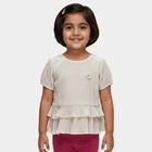 Girls' White Round Neck Romantic T-Shirt, सफ़ेद, small