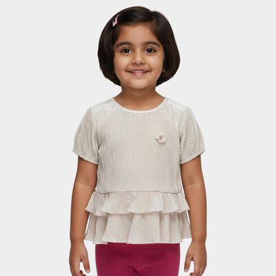 Girls' White Round Neck Romantic T-Shirt