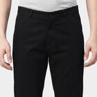 Men's Black Slim Fit Flat-Front Casual Trousers, काला, small