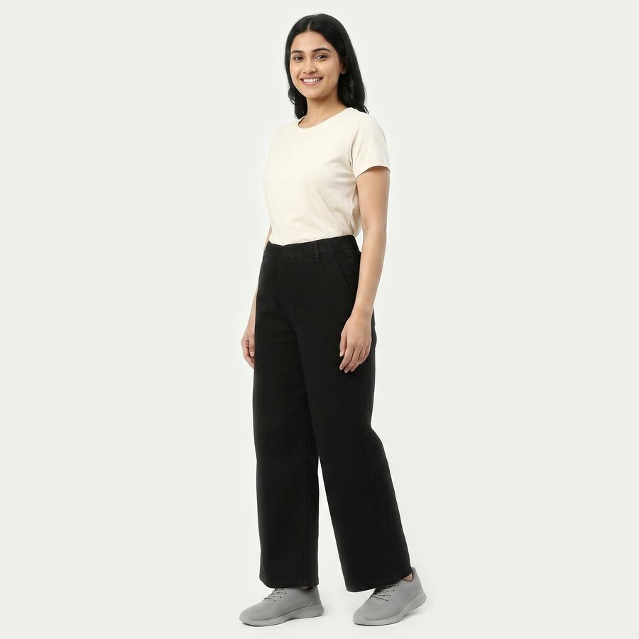 Women's Black Wide Leg Solid Jeans, Black, large