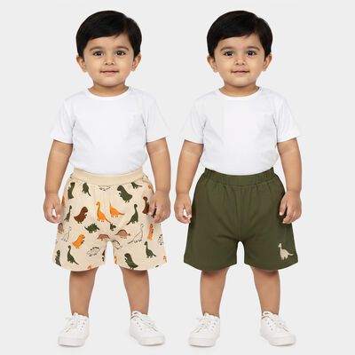 Infants' Olive Green Regular Fit Printed Half Pant