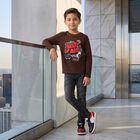 Boys Brown Cotton Blend Round Neck Regular Boys T-Shirt, भूरा, small
