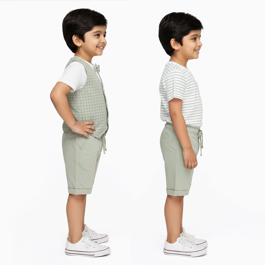 Infants' Light Green Cotton Round Neck Checkered Baba Suit, Light Green, large