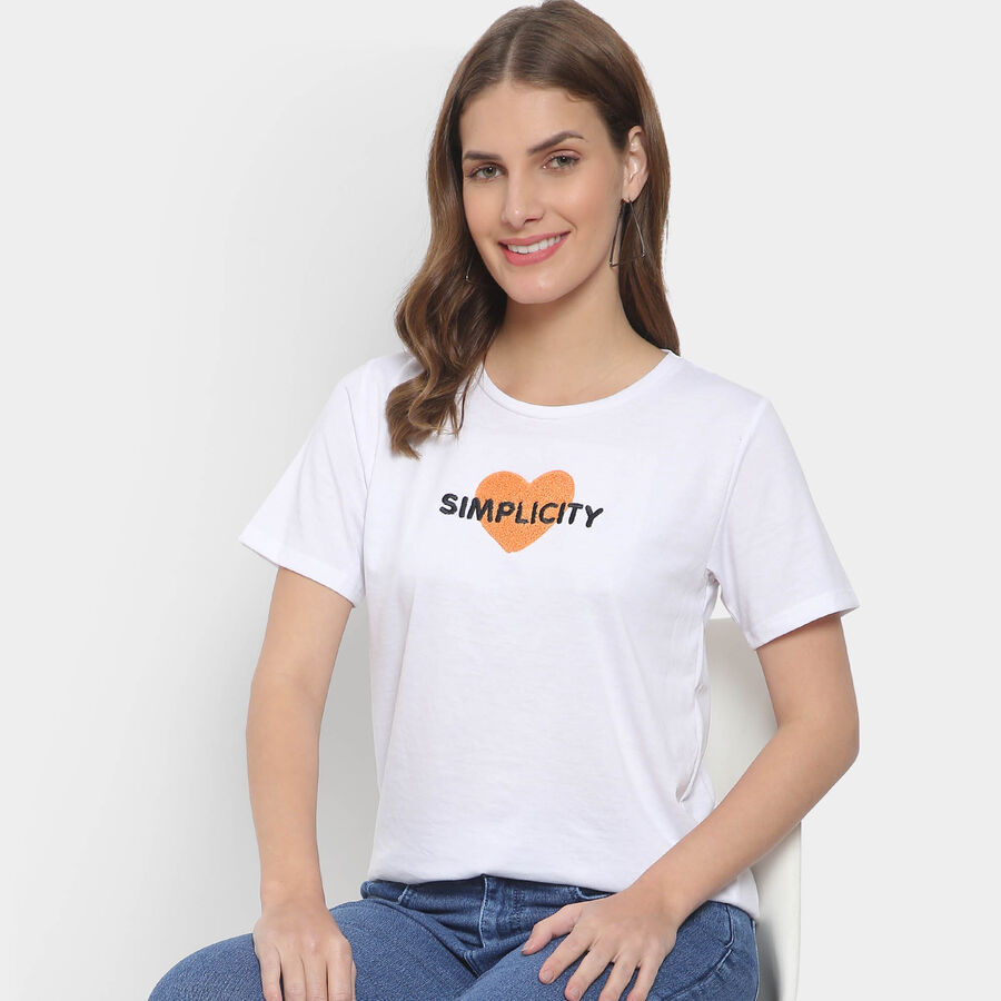 Embellished Round Neck T-Shirt, White, large image number null