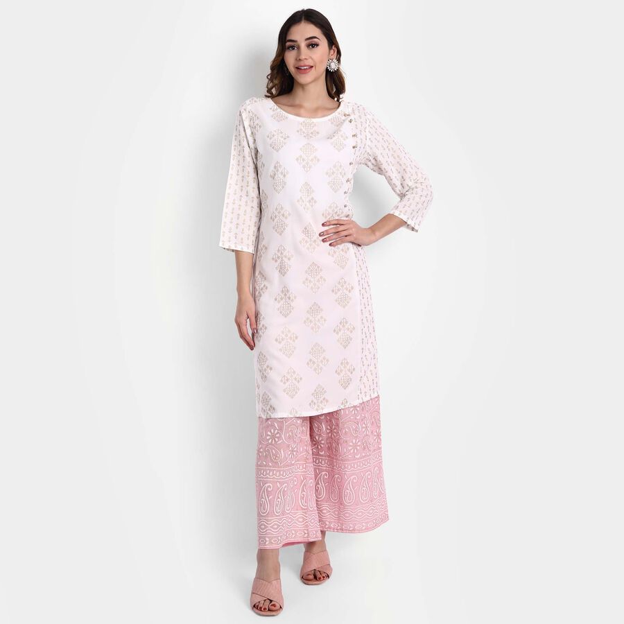 Printed Straight Kurta, Off White, large image number null