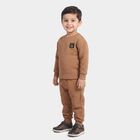 Boys Brown Round Neck Quilted Baba Suit, Brown, small