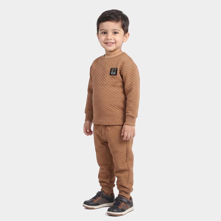 Boys Brown Round Neck Quilted Baba Suit, Brown, large