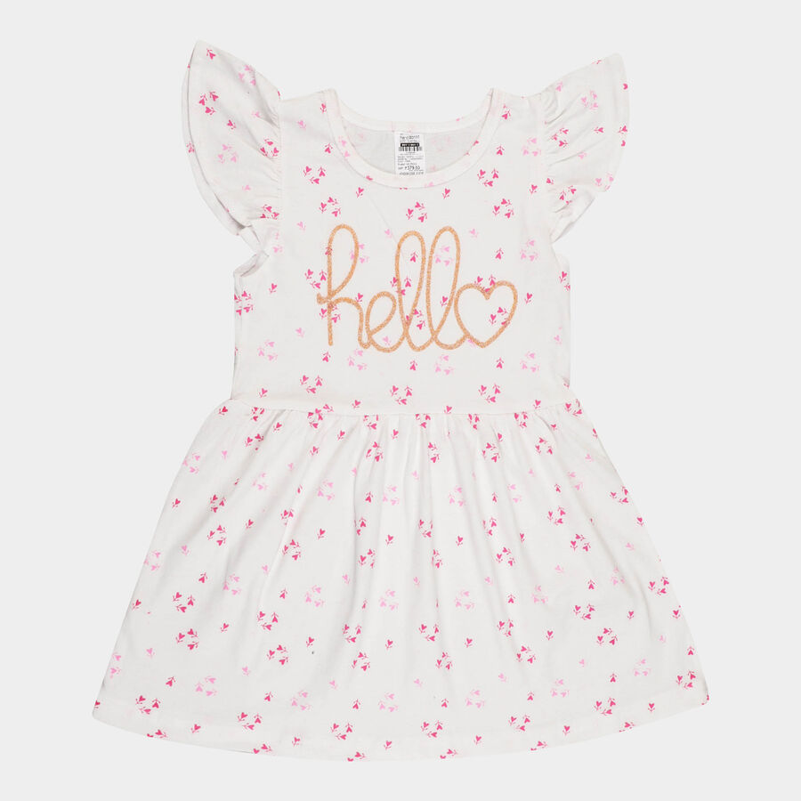 Girls Cotton Frock, Off White, large image number null