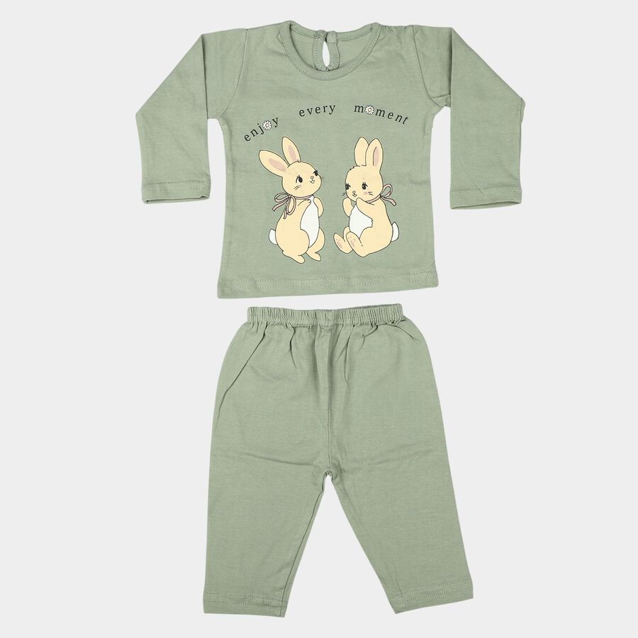 Infants Green Cotton Round Neck Lounge Set Hipster Set, हल्का हरा, large