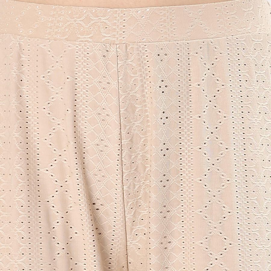 Women's Soft Beige Wide-Leg Lace Trousers, Beige, large