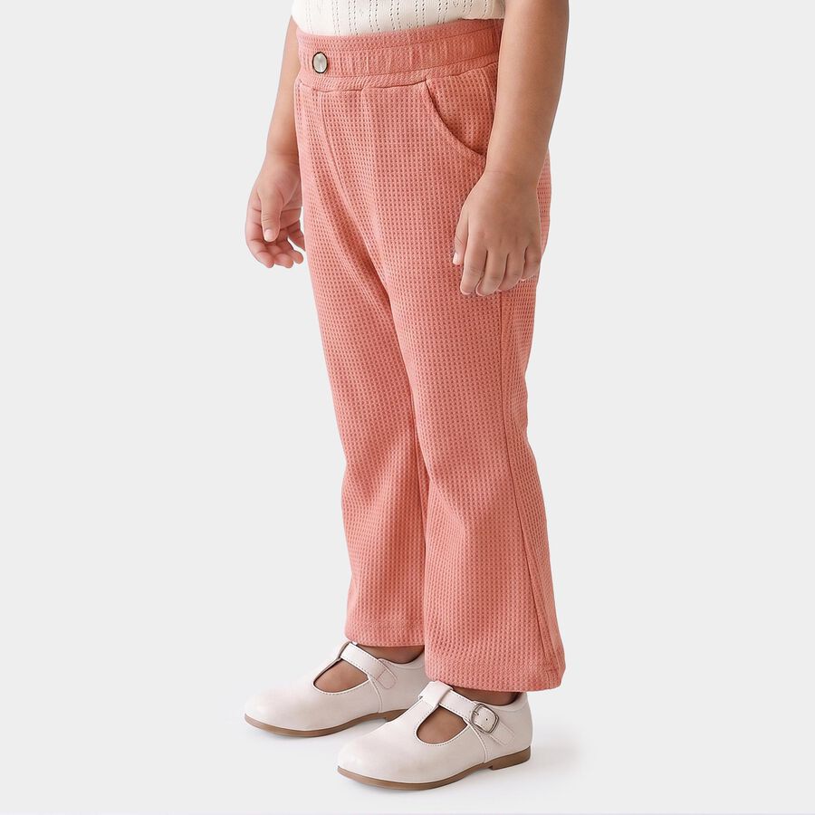 Girls' Pink Flared Fit Textured Trousers, Light Pink, large