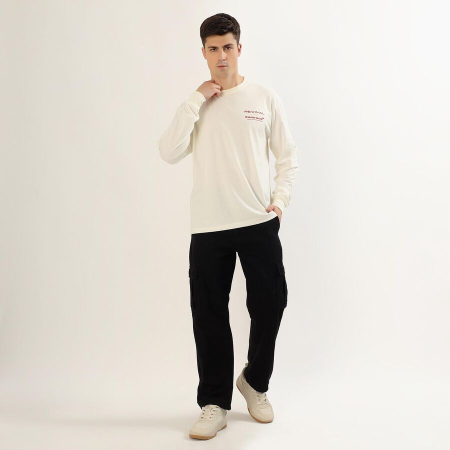 Men's Soft Eggshell White Crew Neck Casual Full Sleeve T-Shirt, ऑफ व्हाइट, large image number null