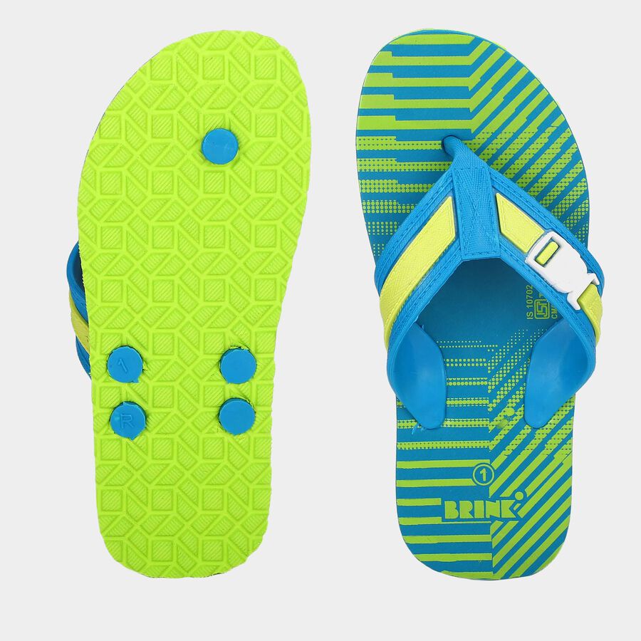 Kids Blue Buckle Strap Flip-Flop Slippers, टील ब्लू, large