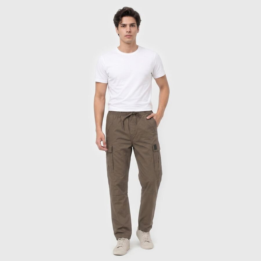 Men's Dark Grey Slim Fit Cargo Trousers, गहरा ग्रे, large
