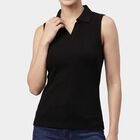 Women's Black Polo Neck Preppy Polo T-Shirt, Black, small