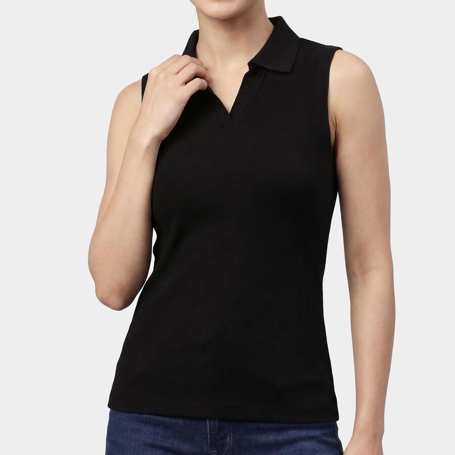 Women's Black Polo Neck Preppy Polo T-Shirt, Black, large
