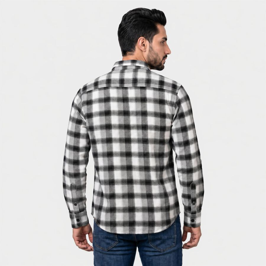 Men's Black Cotton Casual Shirt, काला, large