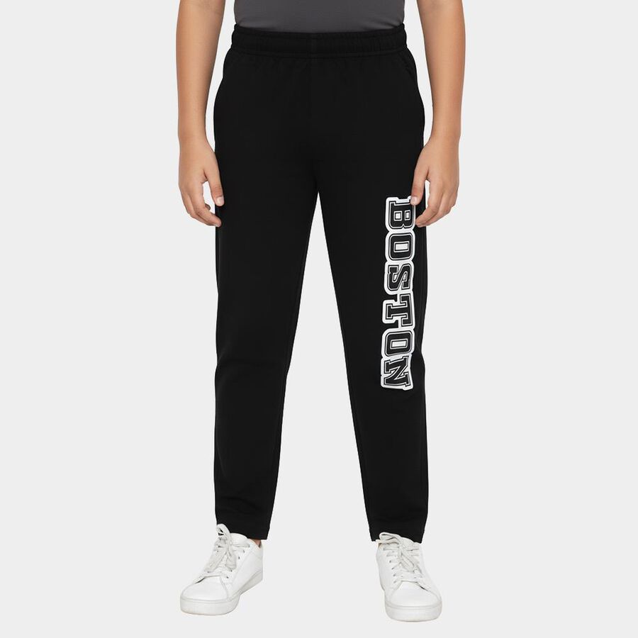 Boys' Jet Black Cotton Blend Boston Printed Pyjama, Black, large image number null