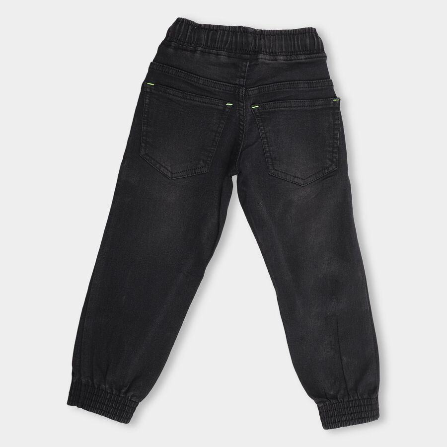 Kids Charcoal Black Slim Fit Cross Pocket Jeans, Black, large image number null
