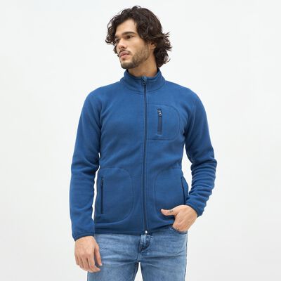 Men's Deep Steel Blue High Neck Full Zip Sweatshirt