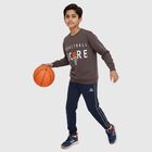 Boys Dark Chocolate Brown Crew Neck Graphic Sweatshirt, Charcoal, small image number null