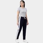 Women's Navy Blue Slim Fit Side-Striped Track Pants, नेवी ब्लू, small