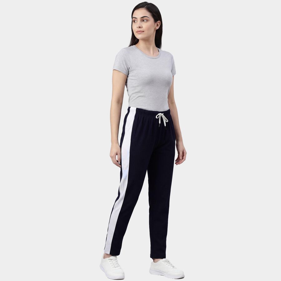 Women's Navy Blue Slim Fit Side-Striped Track Pants, नेवी ब्लू, large