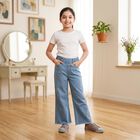 Girls' Light Blue Wide Leg Frayed Hem Jeans, Mid Blue, small