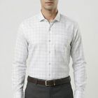 Men's Light Grey Checkered Spread Collar Formal Shirt, हल्का ग्रे, small