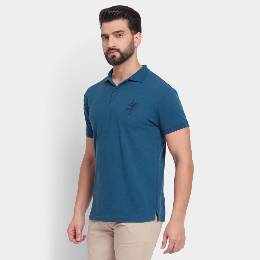 Men's Collared Half Sleeves T-Shirt, Teal Blue, large