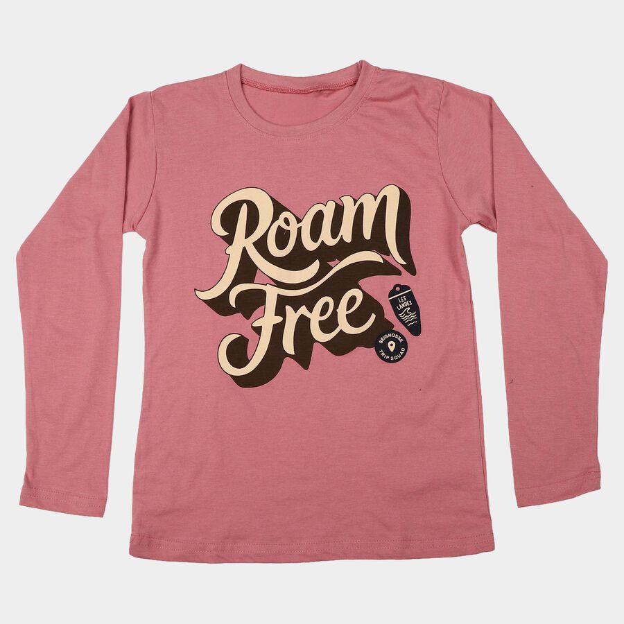 Boys Pink Crew Neck Regular T-Shirt, गुलाबी, large