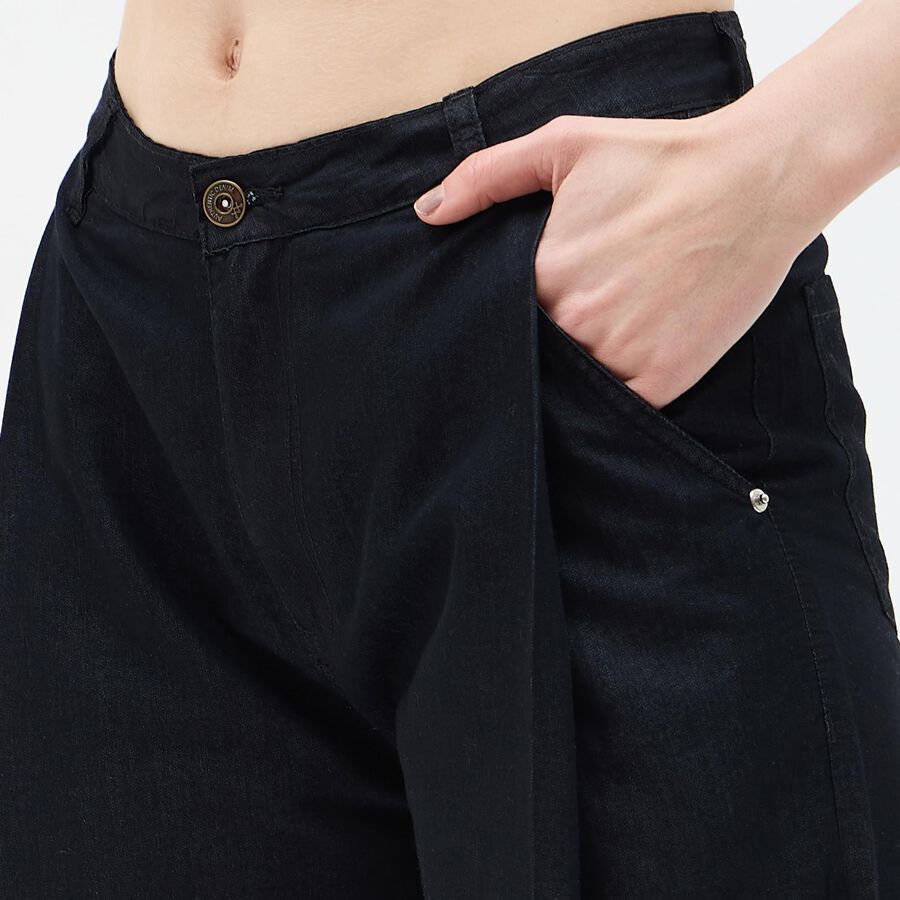 Women's Cotton Blend Regular Fit Trousers, काला, large